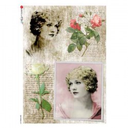 Ριζόχαρτο Vintage με Κοπέλες και Λουλούδια 30x45cm - Kalit