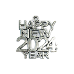 Μεταλλικό Happy New Year 2024 σετ 4 τεμ. Ασημί 3x3cm
