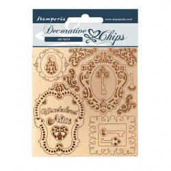 Διακοσμητικό Chipboard Alice chiavi e cornici 14x14cm Stamperia