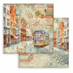 Χαρτί Scrapbooking Διπλής Όψεως Art of travelling Tram 30.5x30.5cm Stamperia