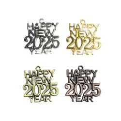 Μεταλλικά Happy New Year 2025 σε σετ 4 τεμαχίων 3x2.8cm Χρυσό χρώμα