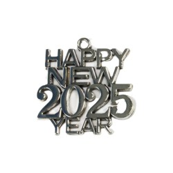 Μεταλλικά Happy New Year 2025 σε σετ 4 τεμαχίων 3x2.8cm Ασημί χρώμα