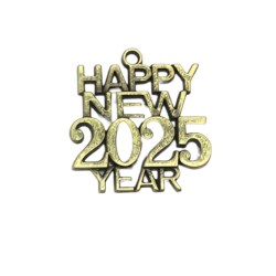 Μεταλλικά Happy New Year 2025 σε σετ 4 τεμαχίων 3x2.8cm Antibrass